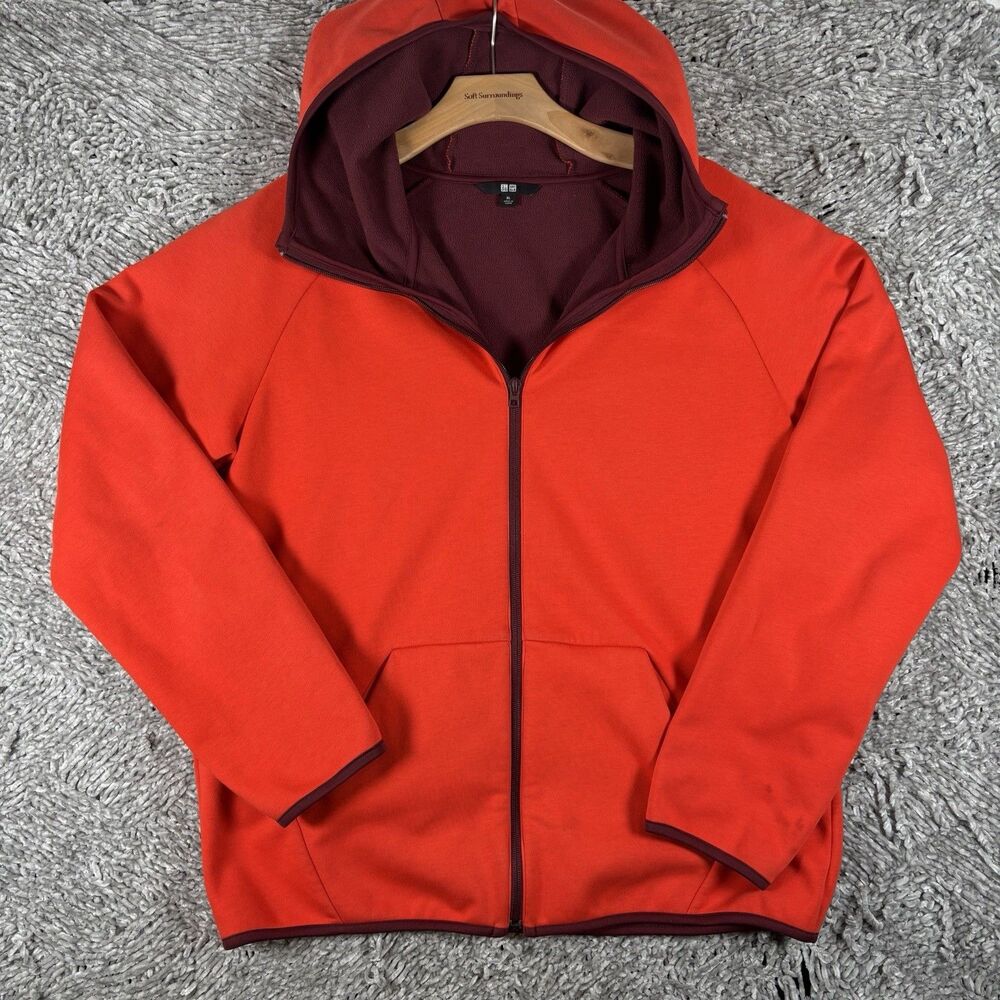 Uniqlo Full Zip Hoodie Fleece Womens XL Orange Long Sleeve Activewear Gym Winter